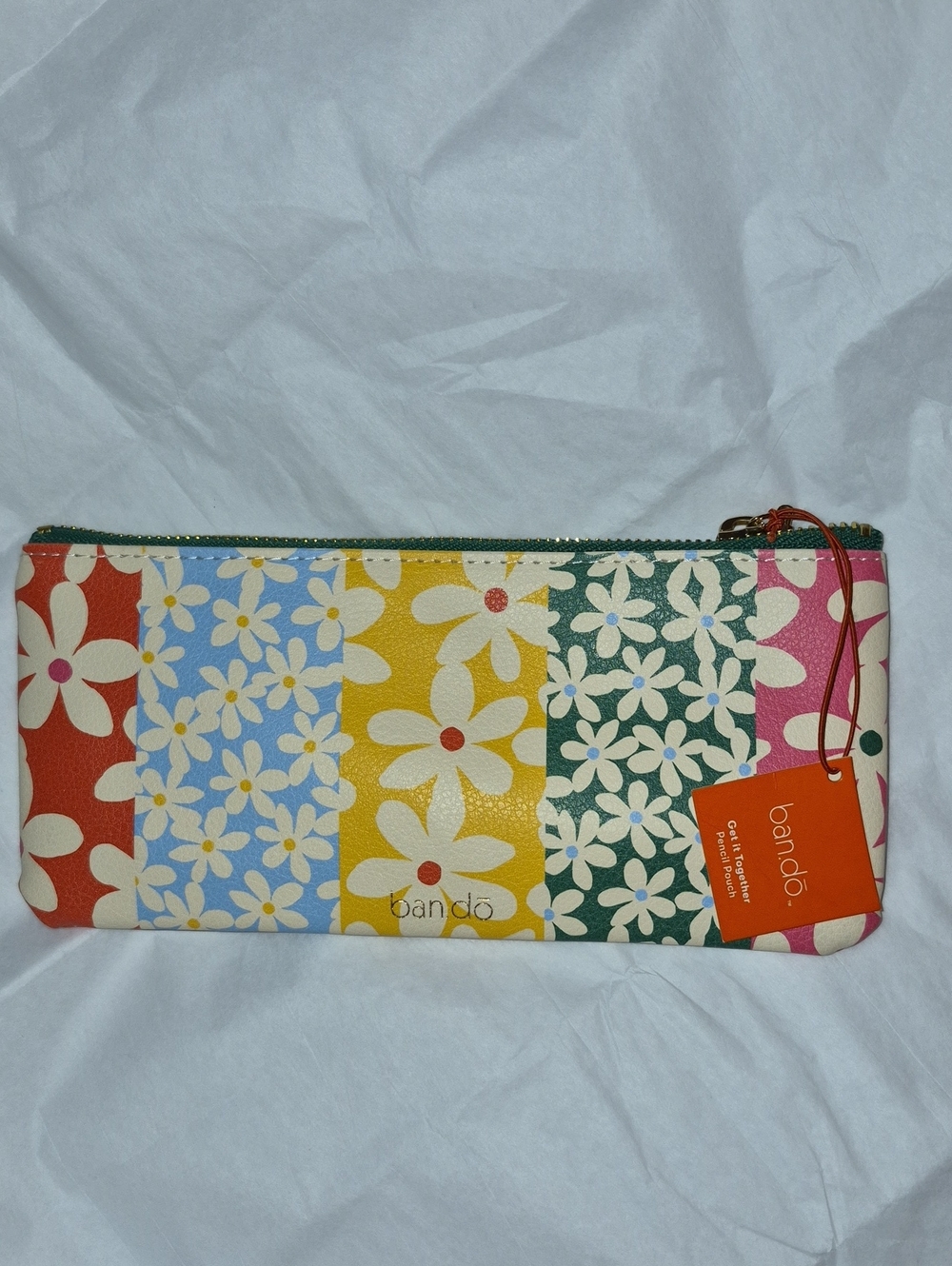 Ban.do  floral colorful Daisy  vegan Leather Pouch Zip Cosmetic Pouch Bag